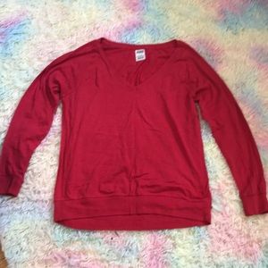 Soft and Cozy VS PINK Long Sleeve V-Neck Shirt! Size: S Color: Red